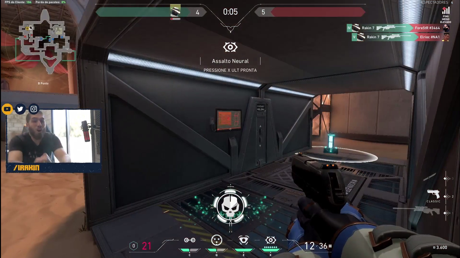 Valorant: Mesmo com 160 de ping, Rakin realiza Ace 1×5