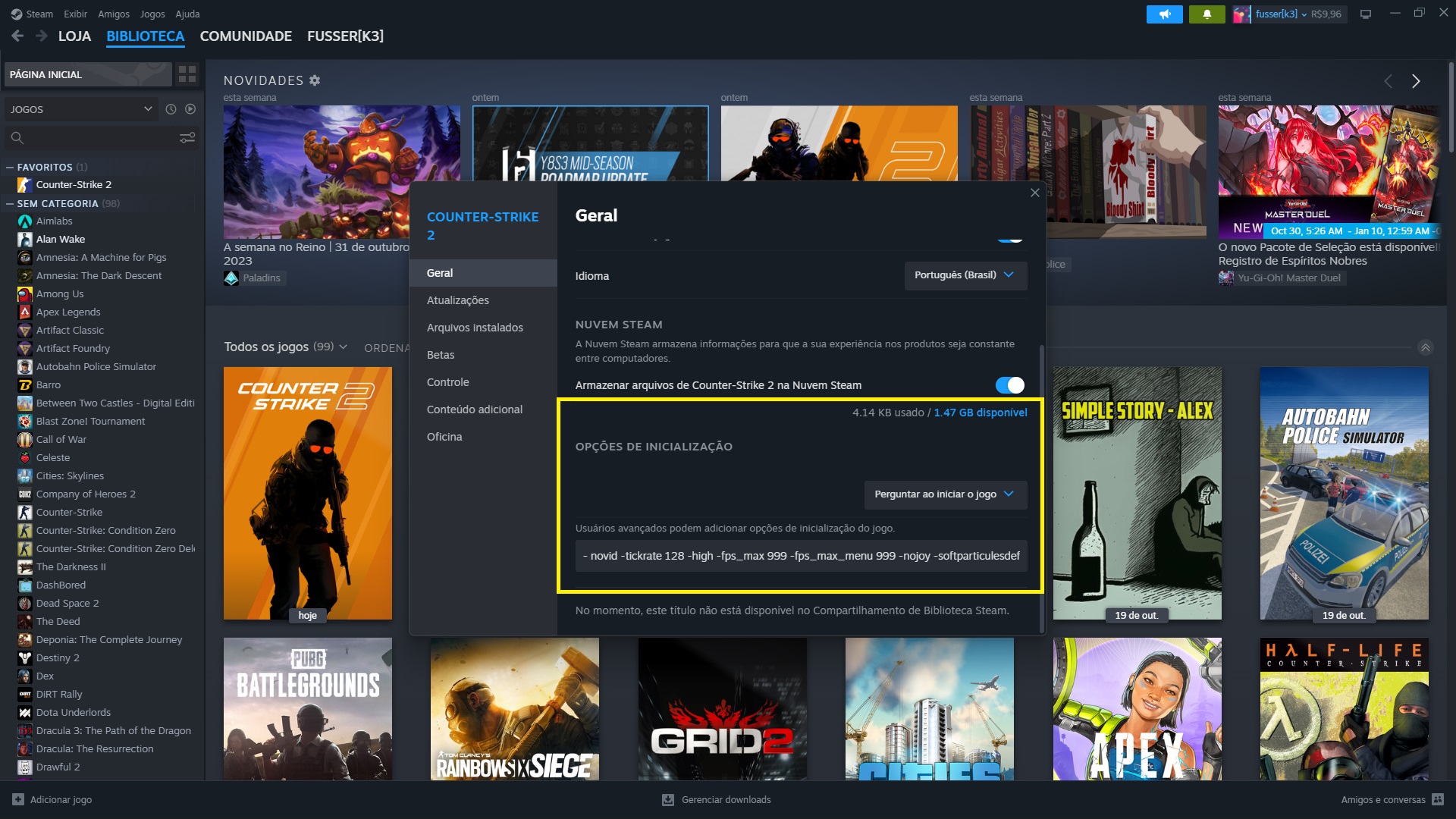 CS2: opções de inicialização, FPS e ajustes para melhorar desempenho